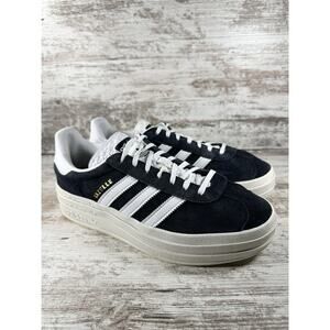 Women's Adidas Gazelle Bold Black/White Suede Platform Sneakers Sz 9.5 Athletic